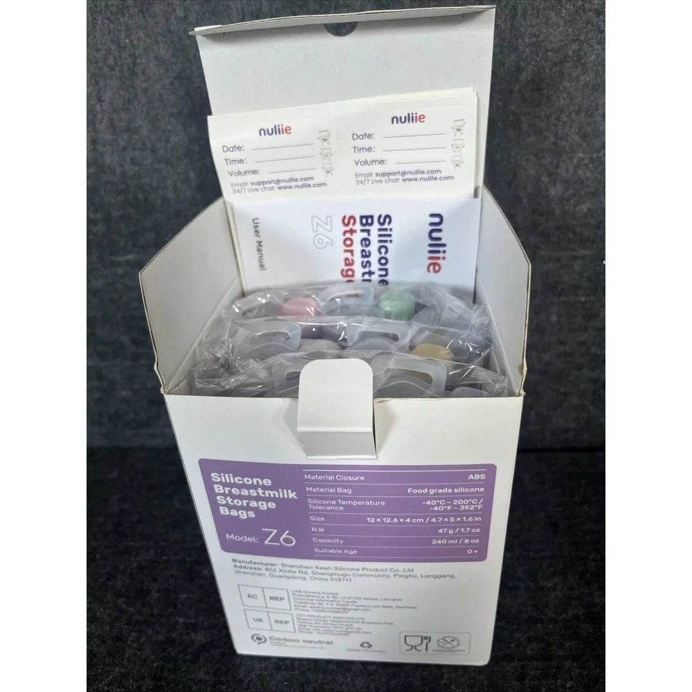 Nuliie Silicone Breastmilk Storage Bags 7‎ Pcs, 8oz/240ml, Double Seal